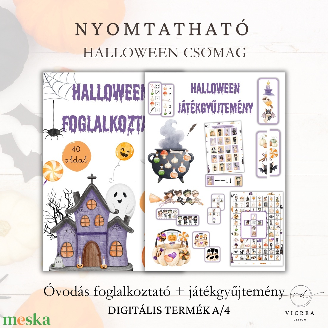 Halloween óvodás csomag � 6 fejlesztőjátékot tartalmazó játékgyűjtemény és 40 oldalas foglalkoztató - játék & sport - készségfejlesztő és logikai játék - oktató játékok - Meska.hu