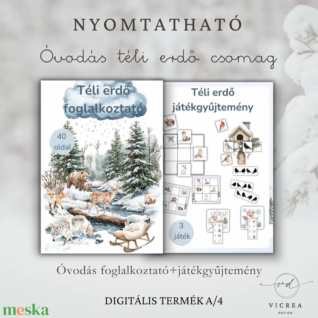 Téli erdő játékcsomag (40 oldalas Téli erdő foglalkoztató+ téli erdő játékgyűjtemény) - játék & sport - készségfejlesztő és logikai játék - oktató játékok - Meska.hu
