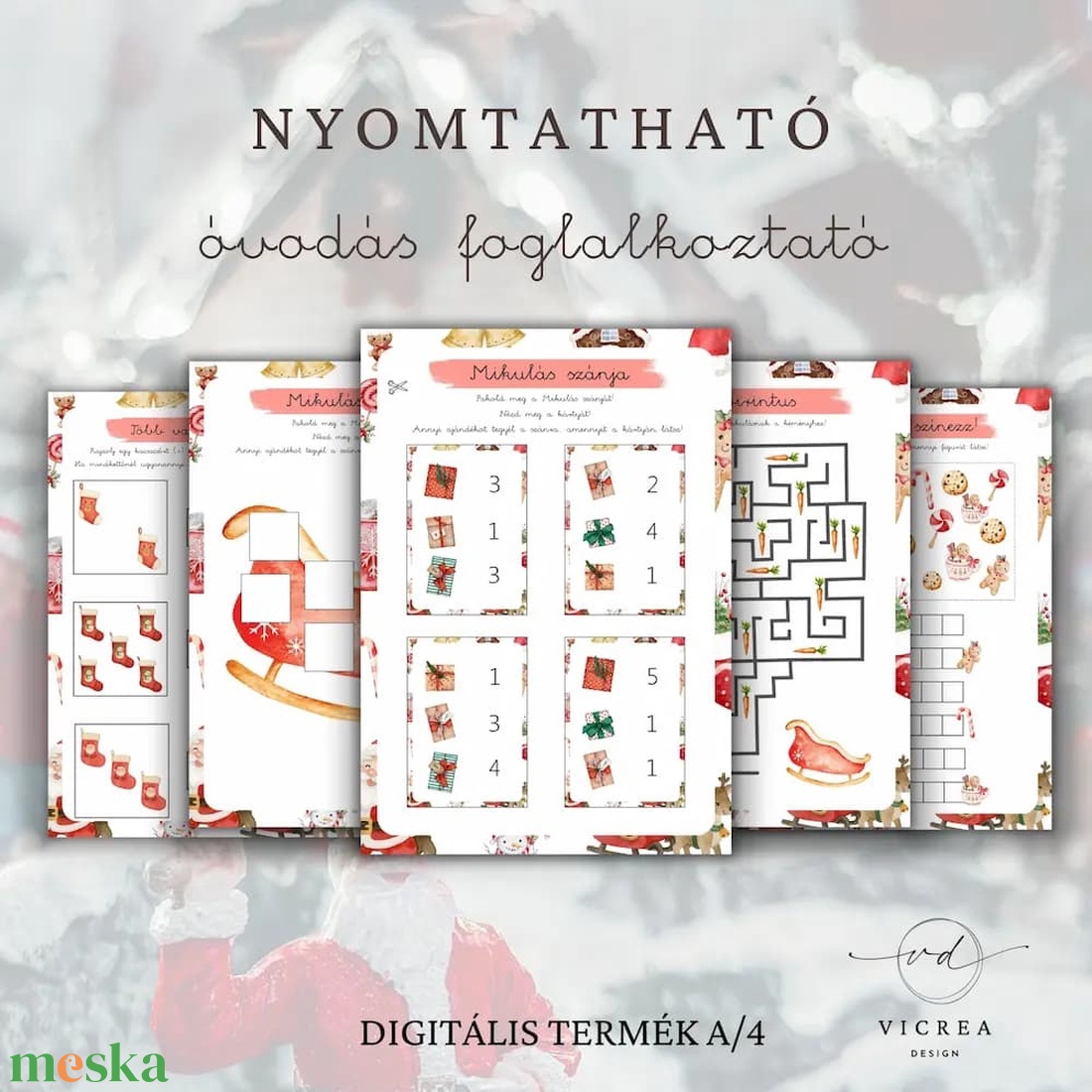 �Mikulásos foglalkoztató 4�7 éveseknek (40oldal) - játék & sport - készségfejlesztő és logikai játék - oktató játékok - Meska.hu