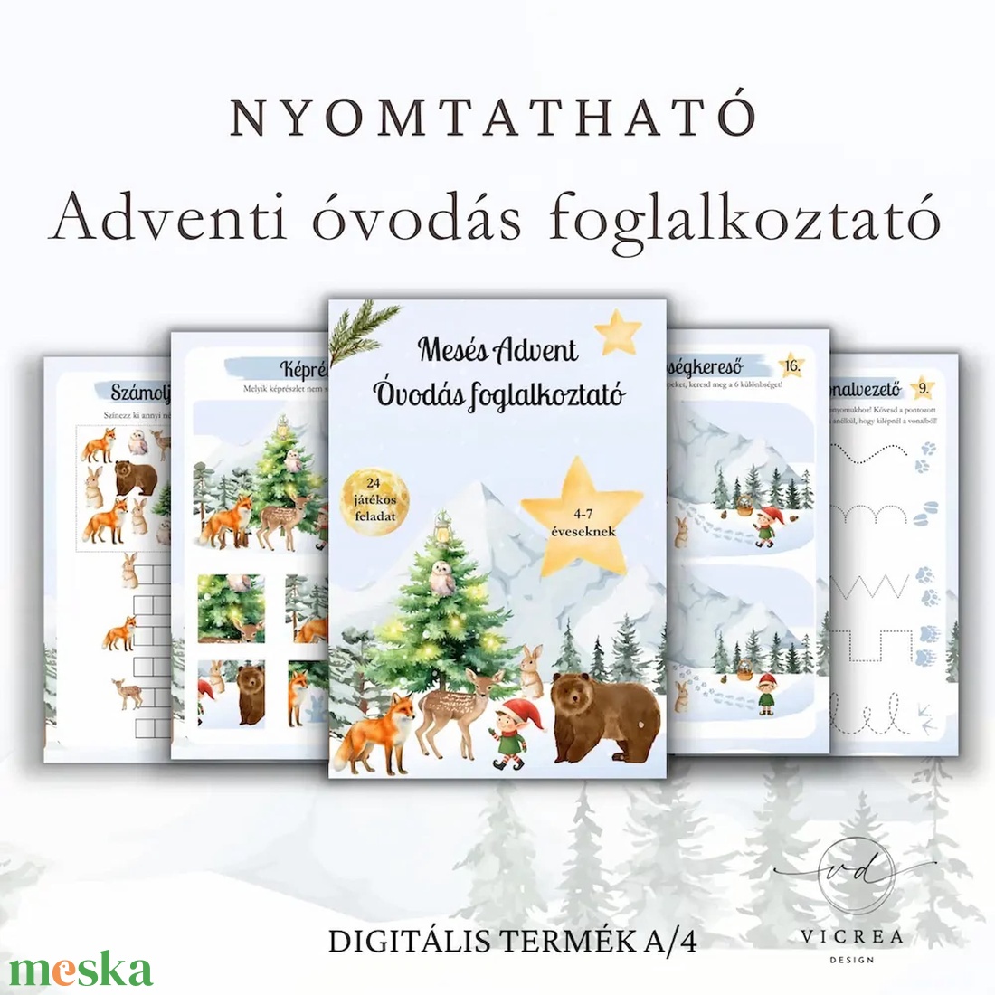 Mesés Advent Mesekalendárium+ 24 ovis feladat (4-7 éveseknek) - játék & sport - készségfejlesztő és logikai játék - oktató játékok - Meska.hu