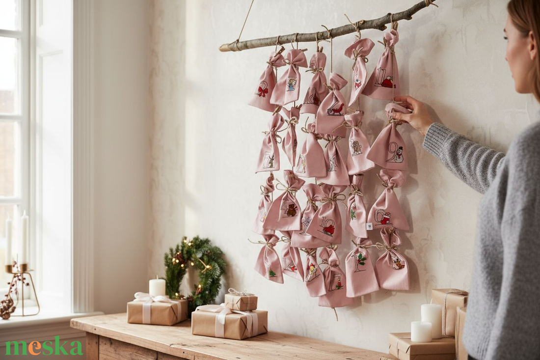 Kézműves adventi kalendárium, hímzett zsákok  - karácsony - adventi díszek - adventi naptár - Meska.hu