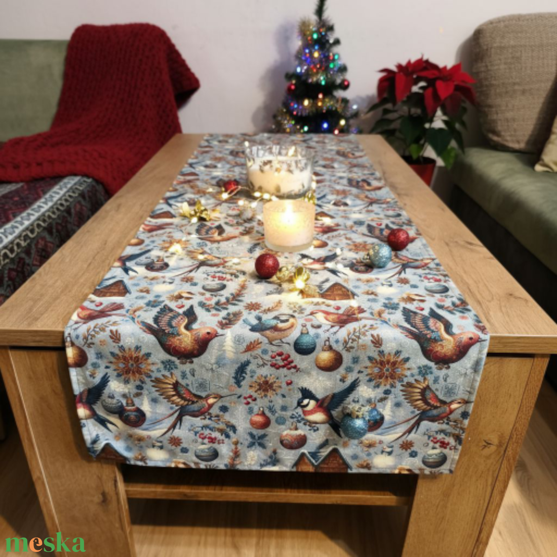 Madaras, karácsonyi asztali futó, futó terítő  - otthon & életmód - konyhafelszerelés, tálalás - tálalás - terítő - Meska.hu