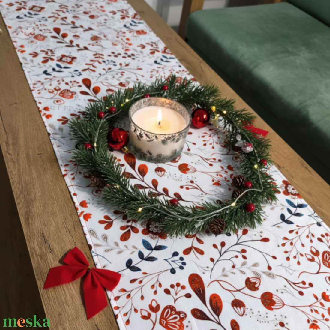 Indás, karácsonyi asztali futó, futó terítő  - otthon & életmód - konyhafelszerelés, tálalás - tálalás - terítő - Meska.hu