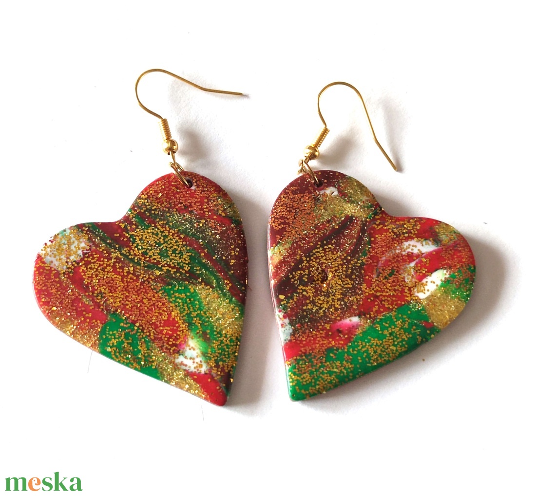 Karácsonyi Szívdobbanás fülbevaló - ékszer - fülbevaló - lógó fülbevaló - Meska.hu