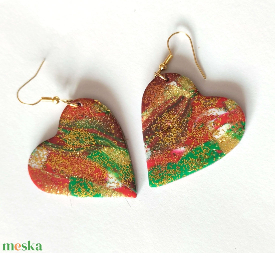 Karácsonyi Szívdobbanás fülbevaló - ékszer - fülbevaló - lógó fülbevaló - Meska.hu