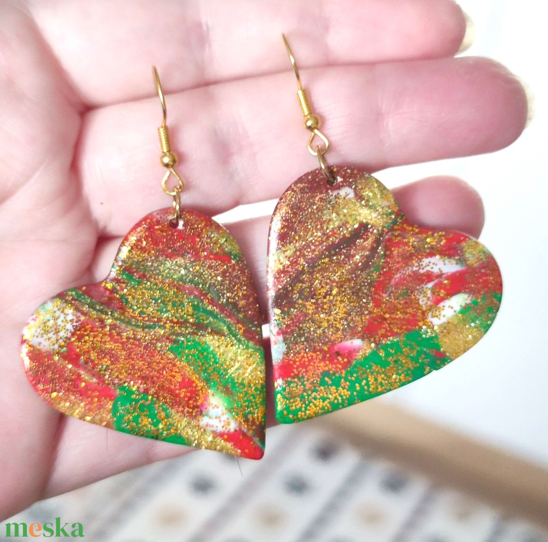 Karácsonyi Szívdobbanás fülbevaló - ékszer - fülbevaló - lógó fülbevaló - Meska.hu