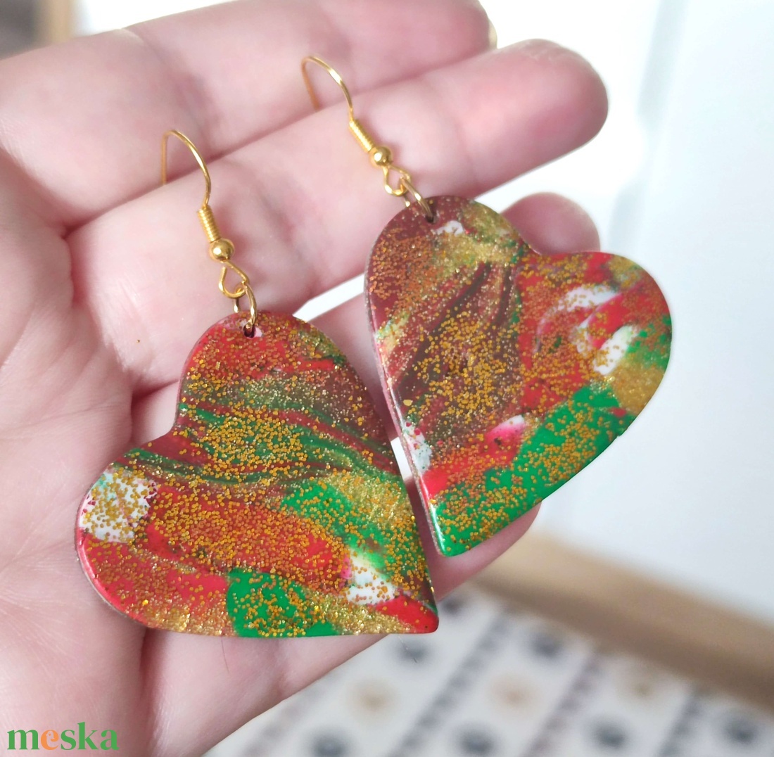 Karácsonyi Szívdobbanás fülbevaló - ékszer - fülbevaló - lógó fülbevaló - Meska.hu