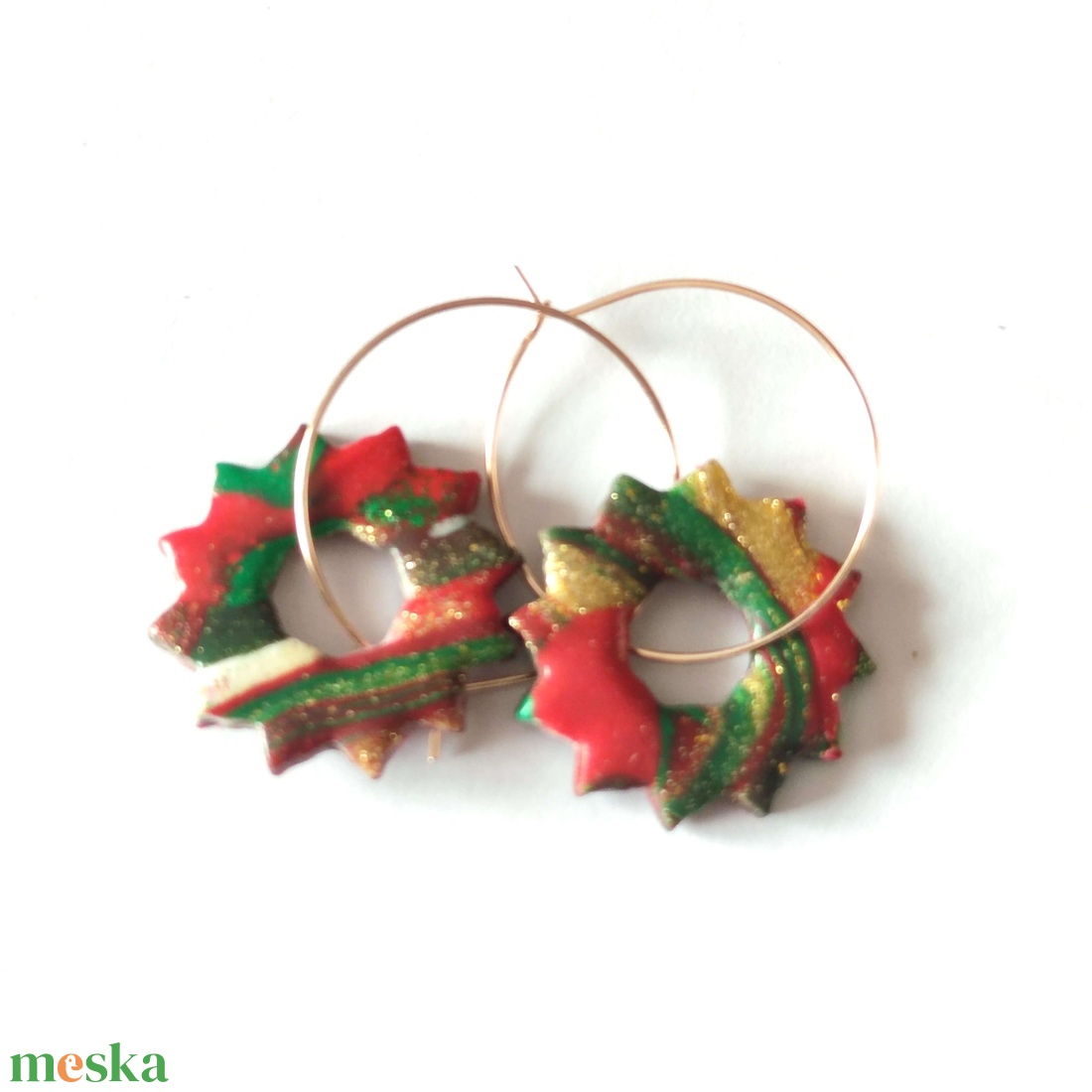 Karácsonyi Koszorú fülbevaló - ékszer - fülbevaló - lógó fülbevaló - Meska.hu