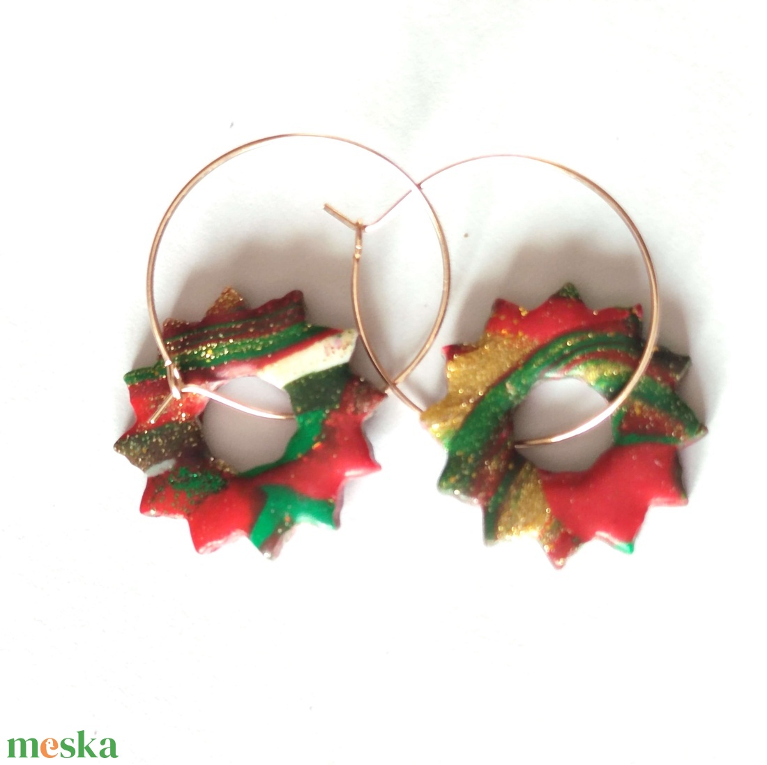 Karácsonyi Koszorú fülbevaló - ékszer - fülbevaló - lógó fülbevaló - Meska.hu