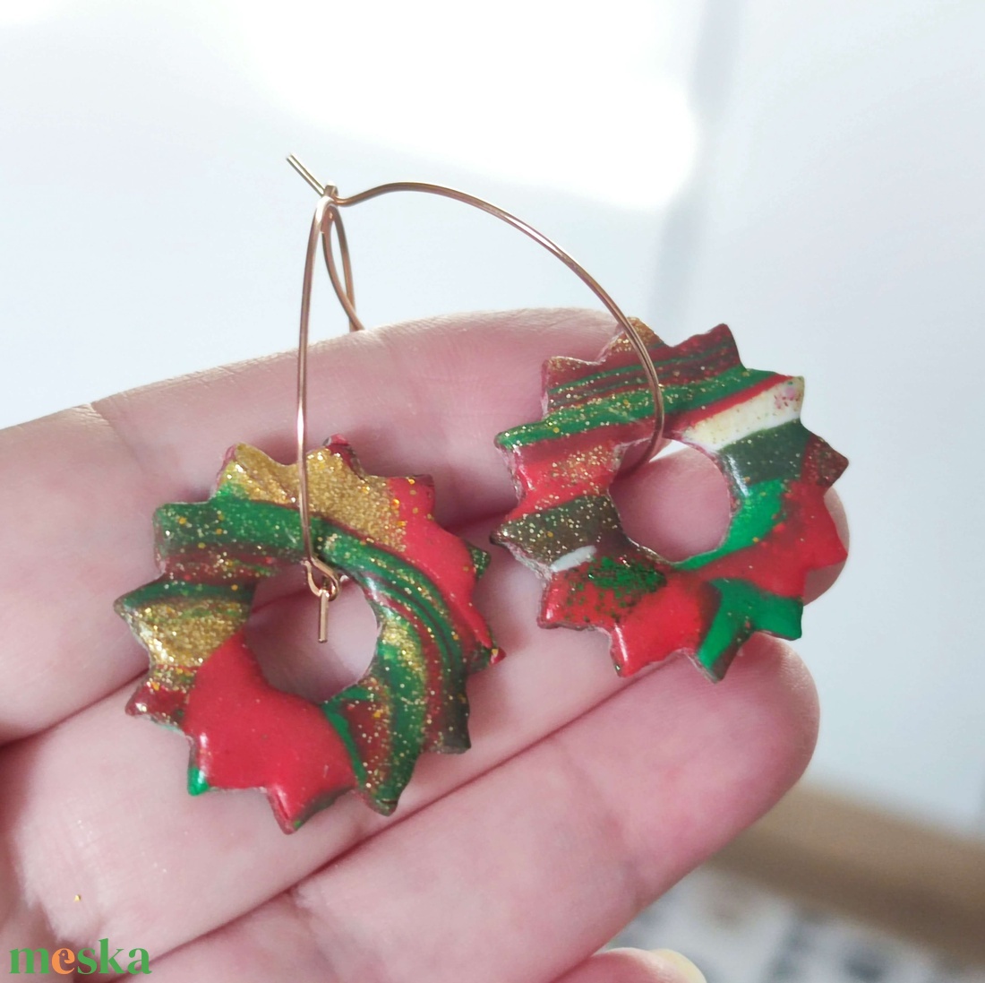Karácsonyi Koszorú fülbevaló - ékszer - fülbevaló - lógó fülbevaló - Meska.hu
