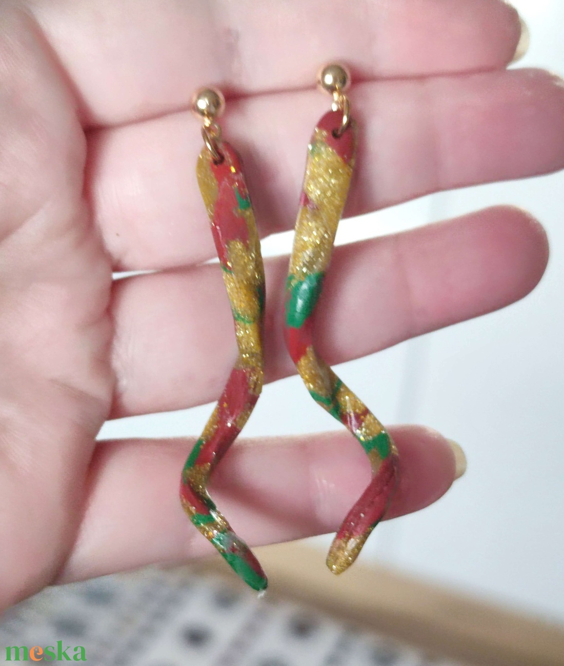 Karácsonyi Spirál fülbevaló - ékszer - fülbevaló - lógó fülbevaló - Meska.hu