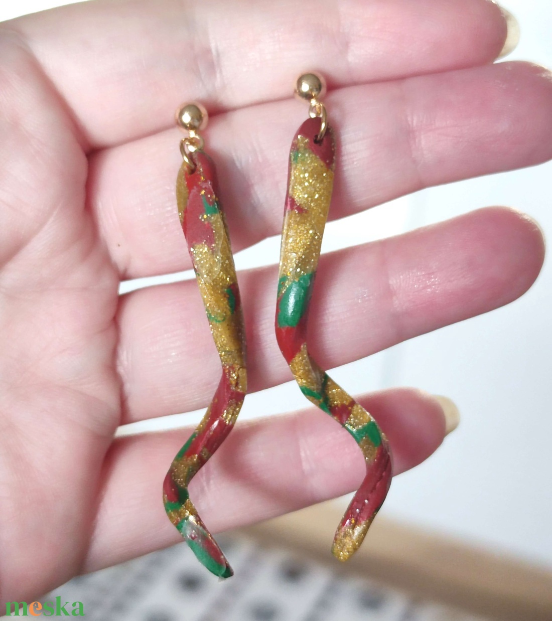 Karácsonyi Spirál fülbevaló - ékszer - fülbevaló - lógó fülbevaló - Meska.hu