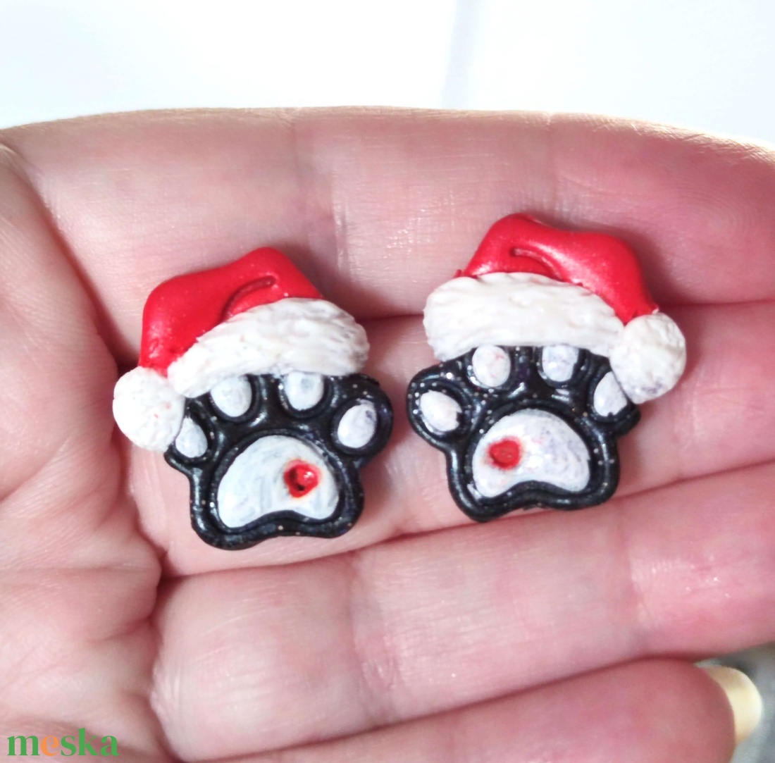 Karácsonyi Mancs fülbevaló - ékszer - fülbevaló - pötty fülbevaló - Meska.hu