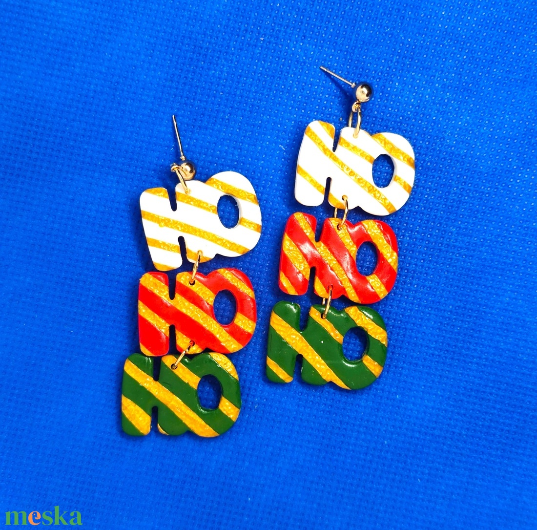 Aranyló Ho-Ho-Ho Karácsony fülbevaló - ékszer - fülbevaló - lógó fülbevaló - Meska.hu