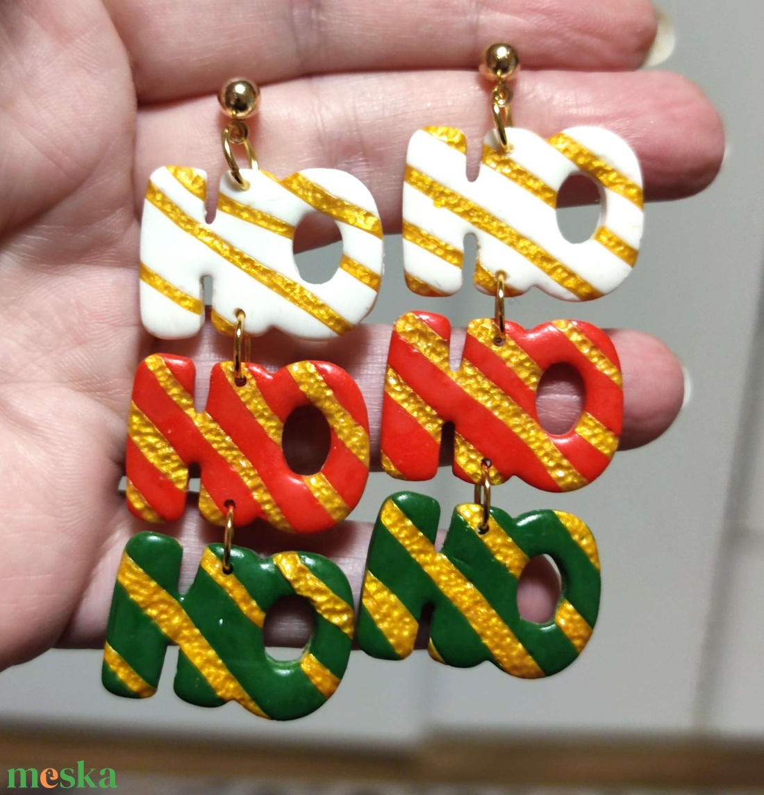 Aranyló Ho-Ho-Ho Karácsony fülbevaló - ékszer - fülbevaló - lógó fülbevaló - Meska.hu