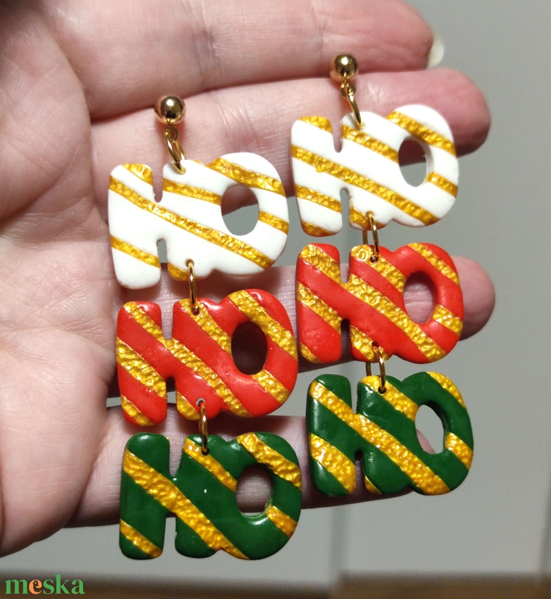 Aranyló Ho-Ho-Ho Karácsony fülbevaló - ékszer - fülbevaló - lógó fülbevaló - Meska.hu