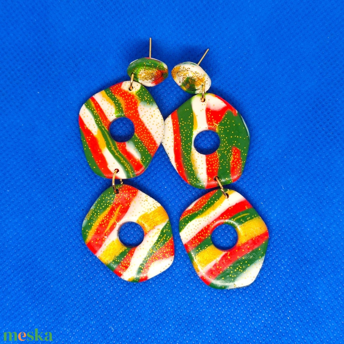 Karácsonyi Álomcsíkok fülbevaló - ékszer - fülbevaló - lógó fülbevaló - Meska.hu