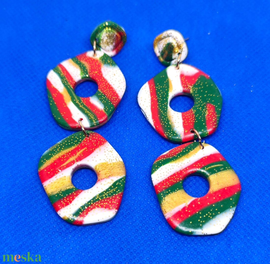 Karácsonyi Álomcsíkok fülbevaló - ékszer - fülbevaló - lógó fülbevaló - Meska.hu