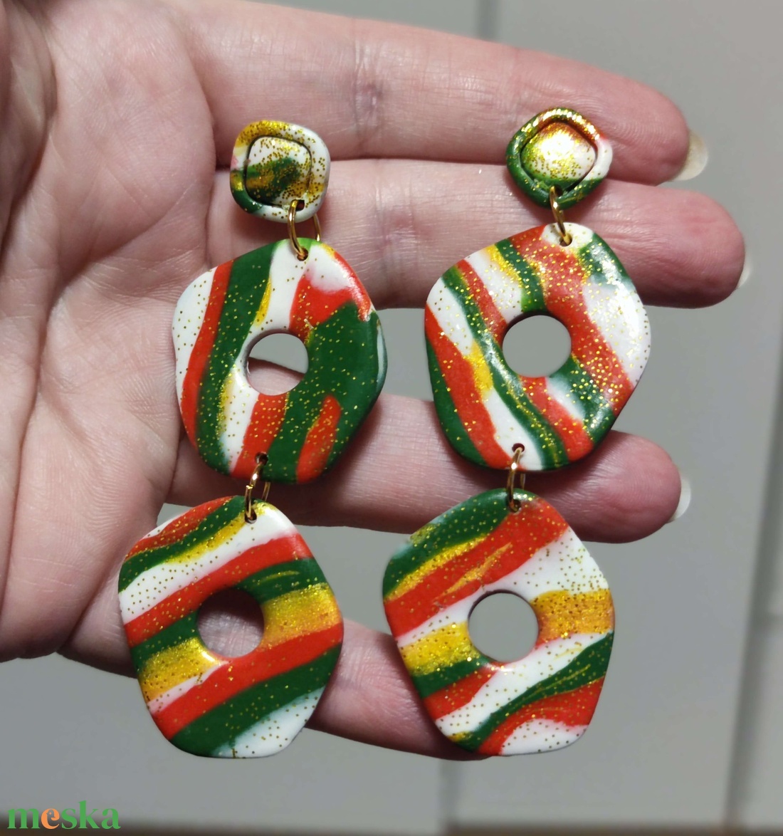 Karácsonyi Álomcsíkok fülbevaló - ékszer - fülbevaló - lógó fülbevaló - Meska.hu