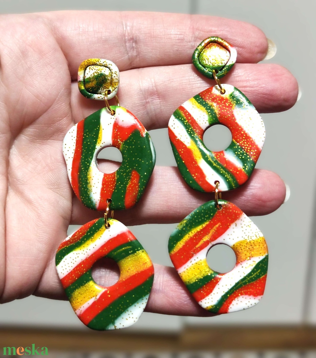 Karácsonyi Álomcsíkok fülbevaló - ékszer - fülbevaló - lógó fülbevaló - Meska.hu