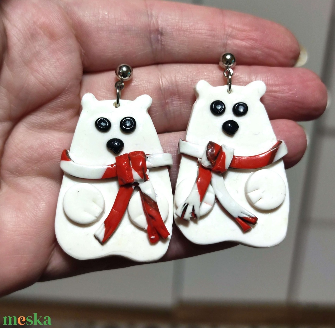 Fázós Mackók fülbevaló - ékszer - fülbevaló - lógó fülbevaló - Meska.hu