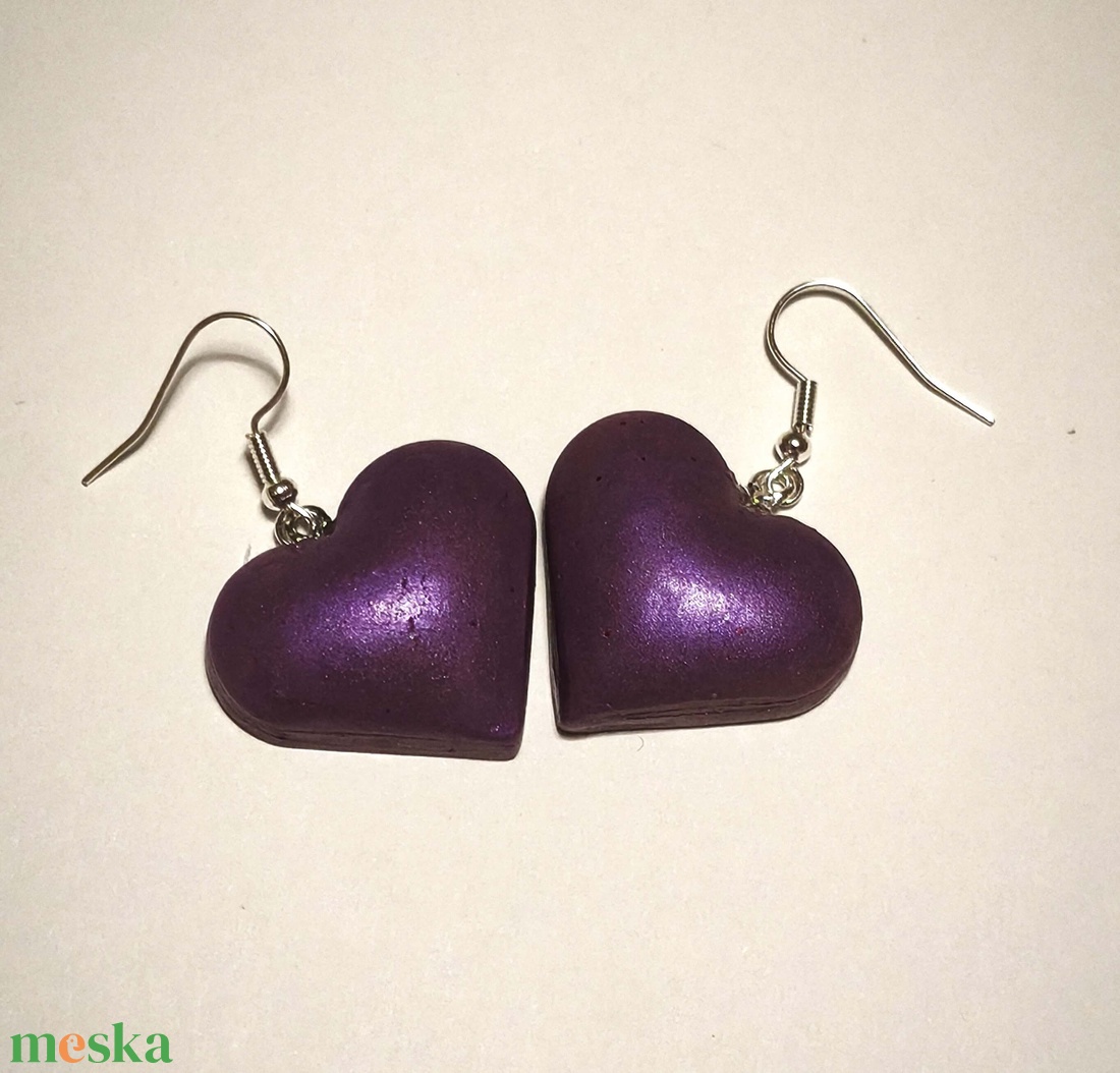 Lila Szívdobbanás fülbevaló - ékszer - fülbevaló - lógó fülbevaló - Meska.hu