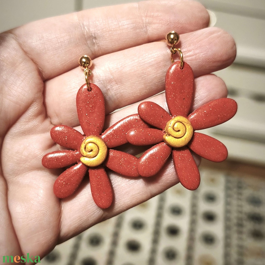 Vidám Virágforgó fülbevaló - ékszer - fülbevaló - lógó fülbevaló - Meska.hu