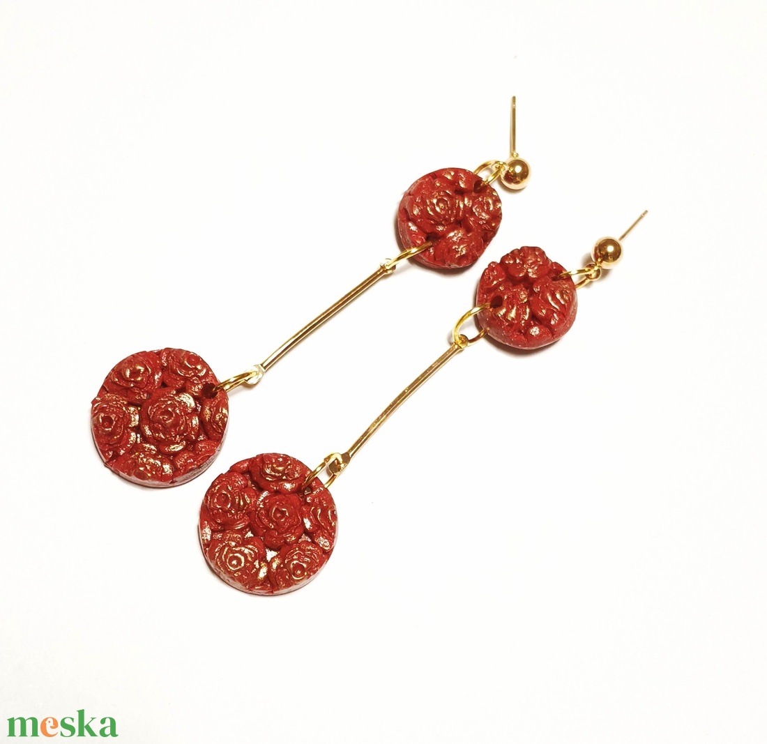 Rubinvörös Rózsakert fülbevaló - ékszer - fülbevaló - lógó fülbevaló - Meska.hu