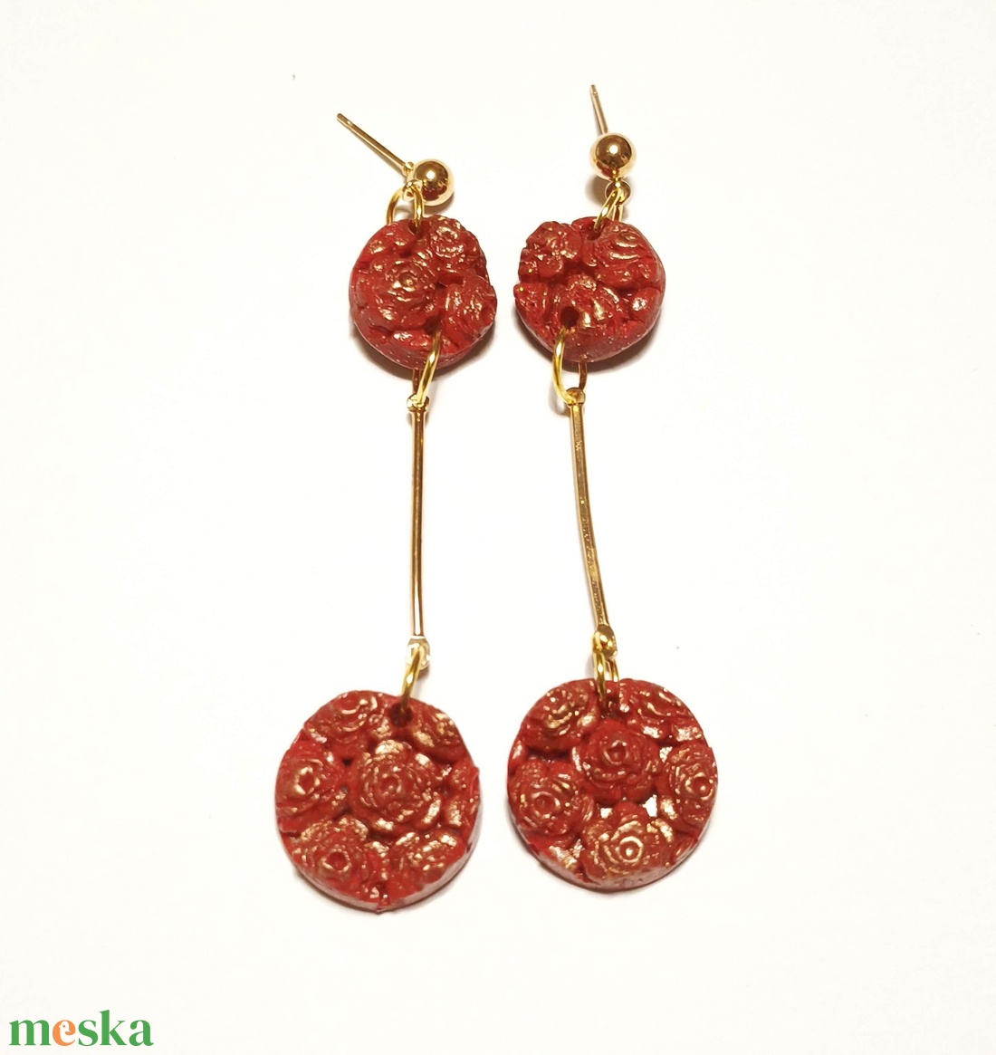 Rubinvörös Rózsakert fülbevaló - ékszer - fülbevaló - lógó fülbevaló - Meska.hu