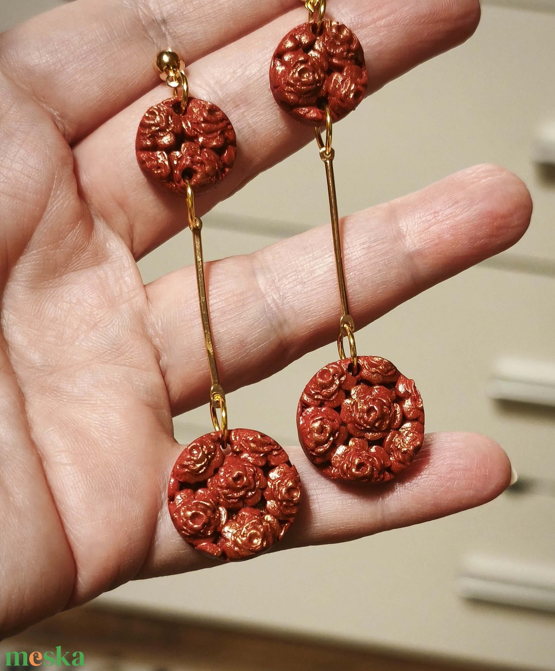 Rubinvörös Rózsakert fülbevaló - ékszer - fülbevaló - lógó fülbevaló - Meska.hu
