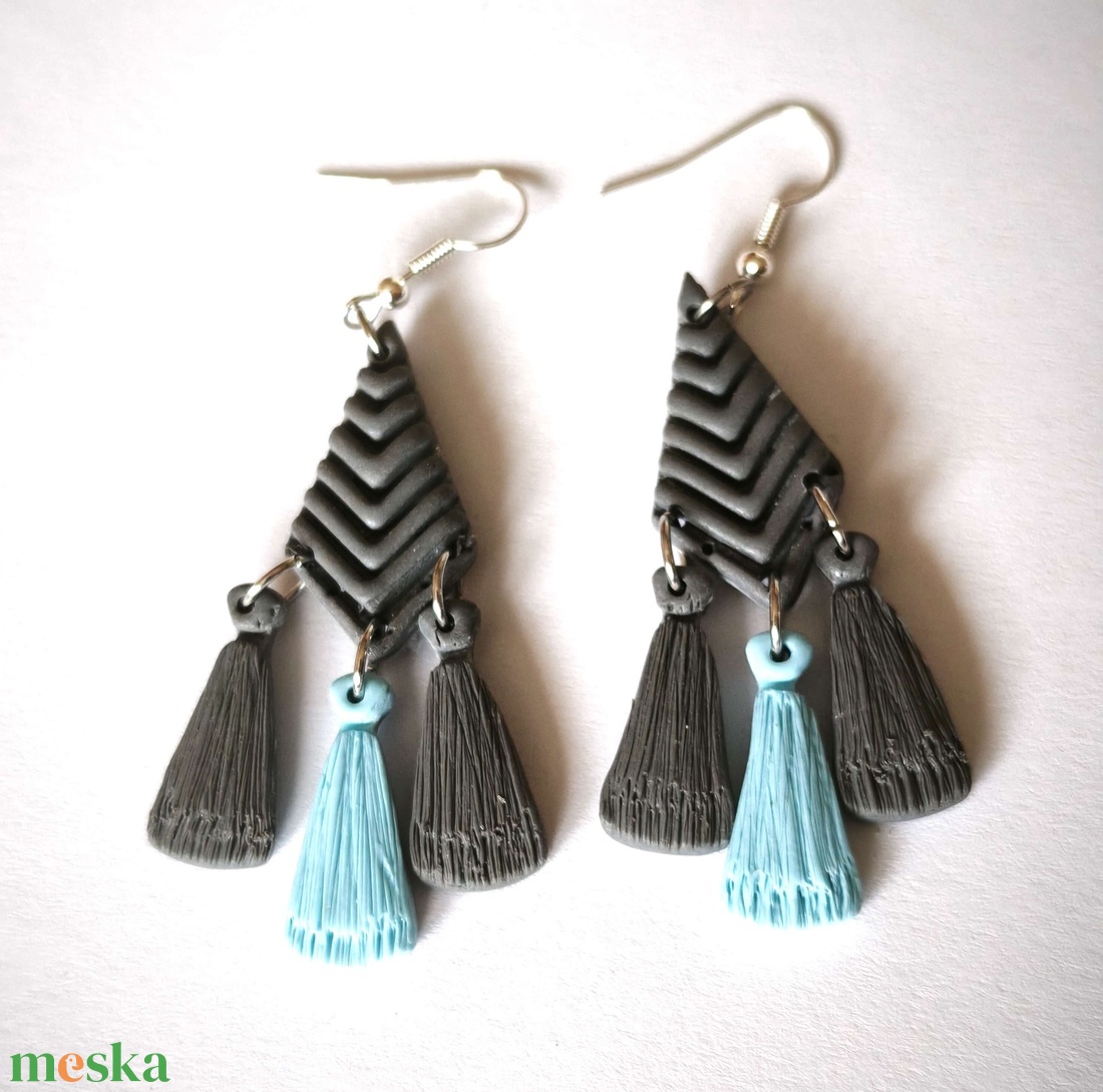 Bohém Makramé stílusú fülbevaló - ékszer - fülbevaló - lógó fülbevaló - Meska.hu