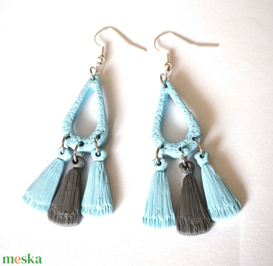 Bohém Makramé stílusú fülbevaló - ékszer - fülbevaló - lógó fülbevaló - Meska.hu