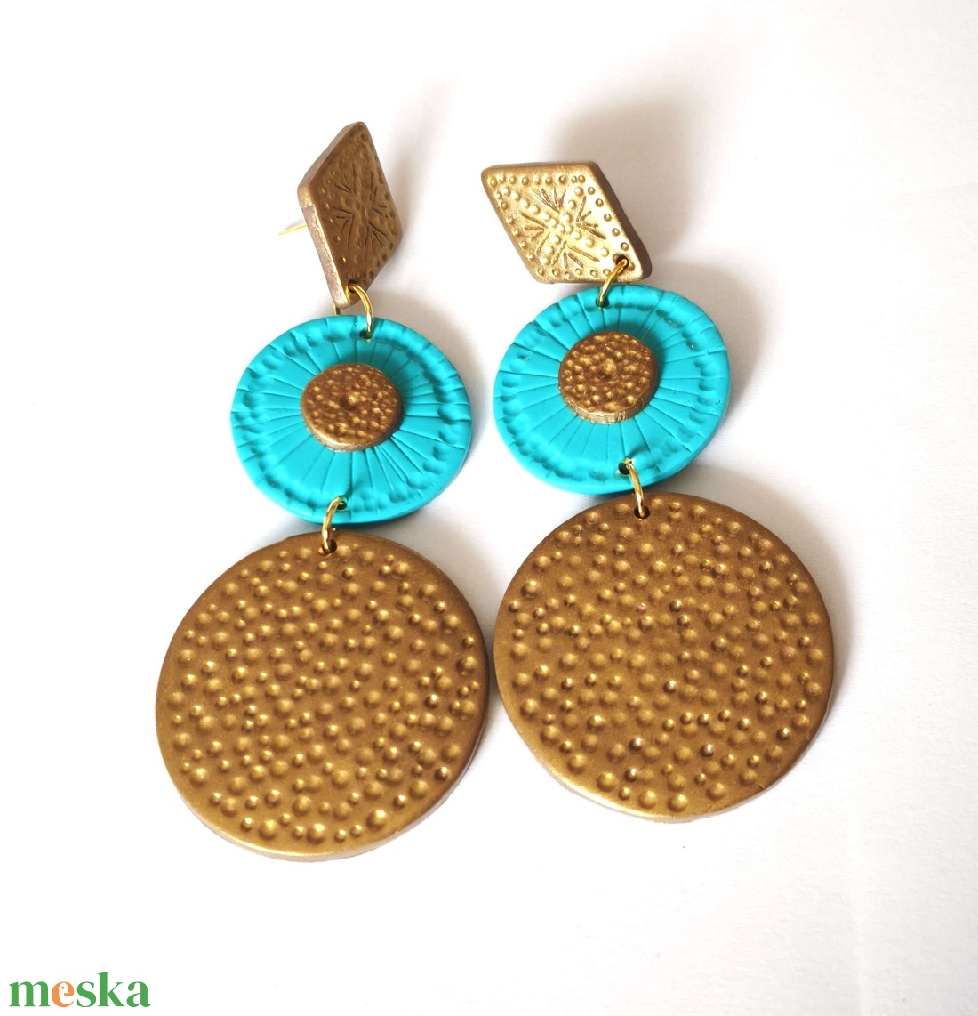 Türkiz Aranyfény fülbevaló - ékszer - fülbevaló - lógó fülbevaló - Meska.hu
