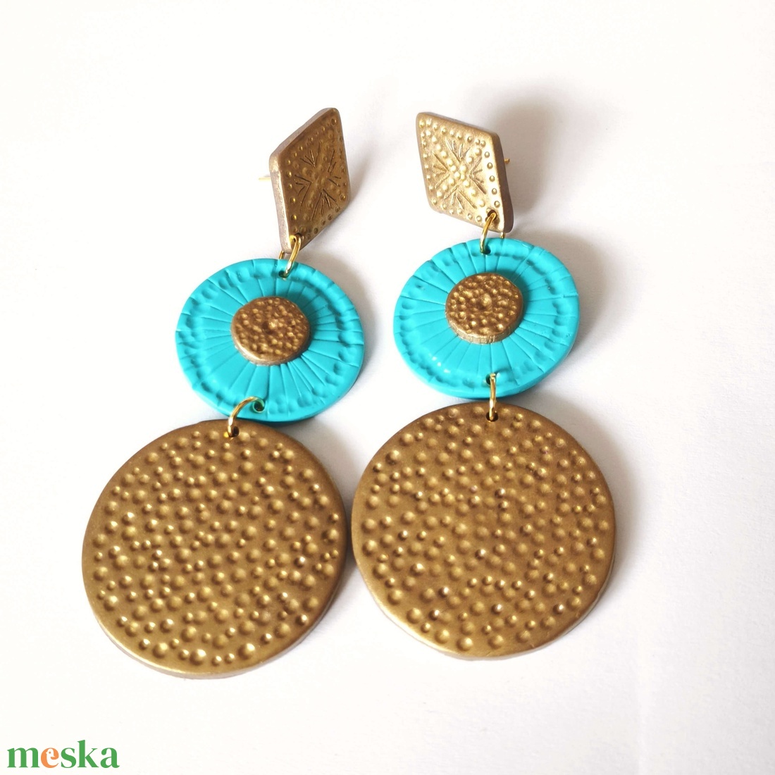 Türkiz Aranyfény fülbevaló - ékszer - fülbevaló - lógó fülbevaló - Meska.hu