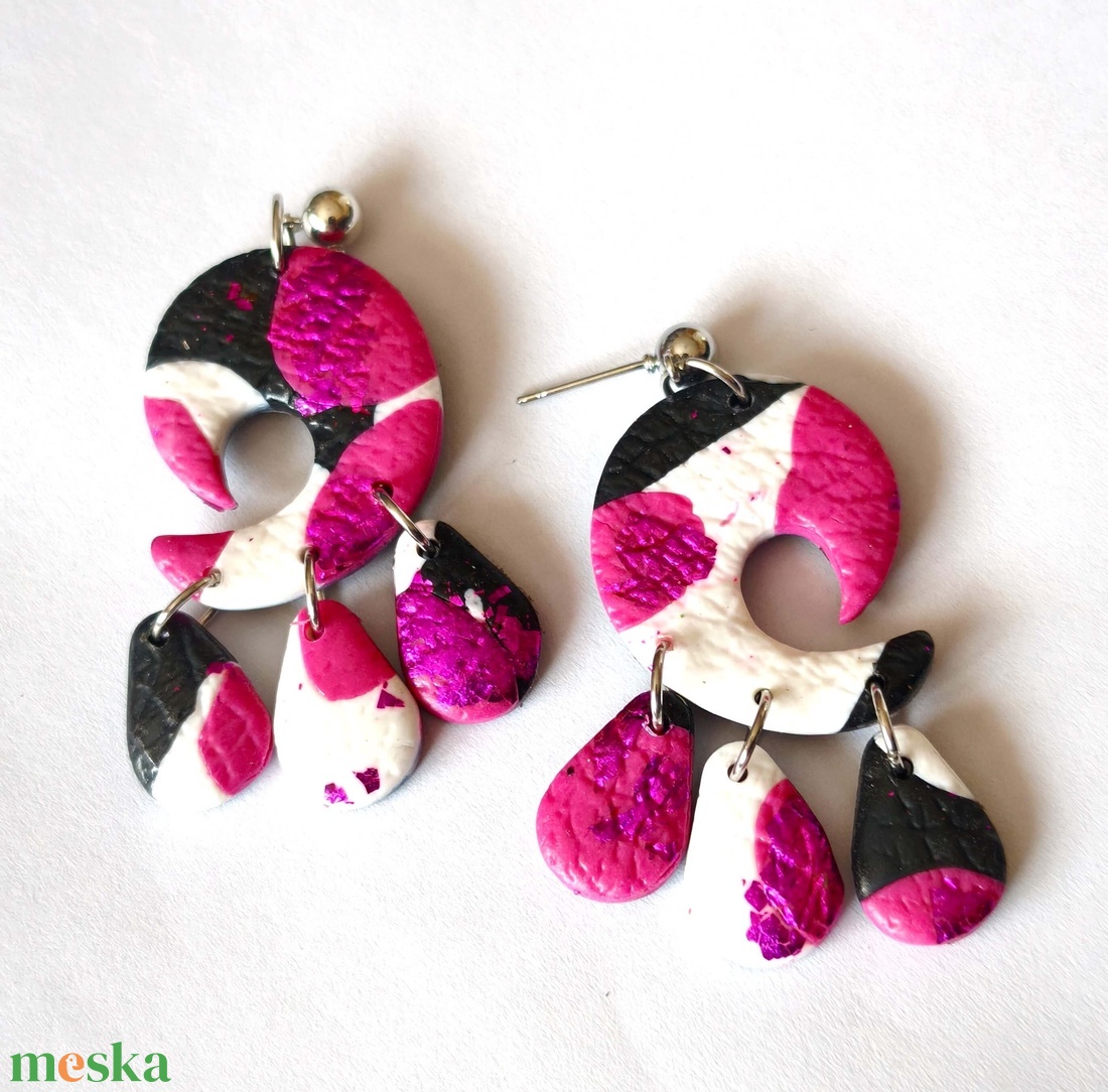 Pink Ritmus fülbevaló - ékszer - fülbevaló - lógó fülbevaló - Meska.hu