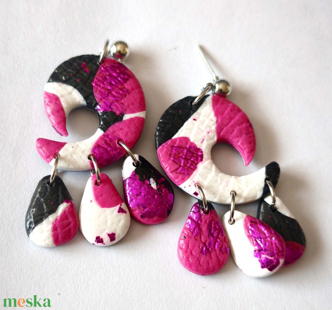 Pink Ritmus fülbevaló - ékszer - fülbevaló - lógó fülbevaló - Meska.hu