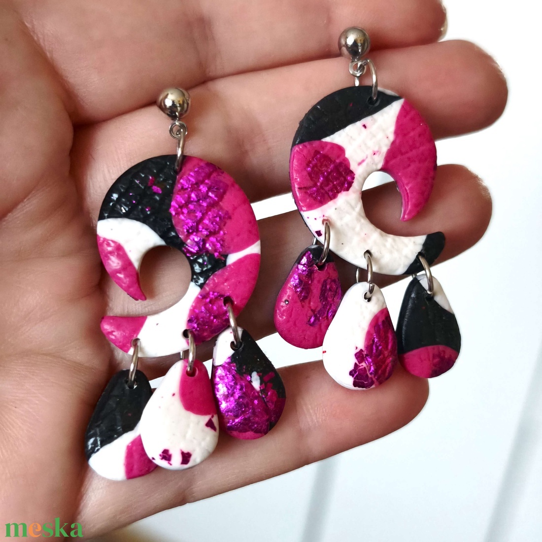 Pink Ritmus fülbevaló - ékszer - fülbevaló - lógó fülbevaló - Meska.hu