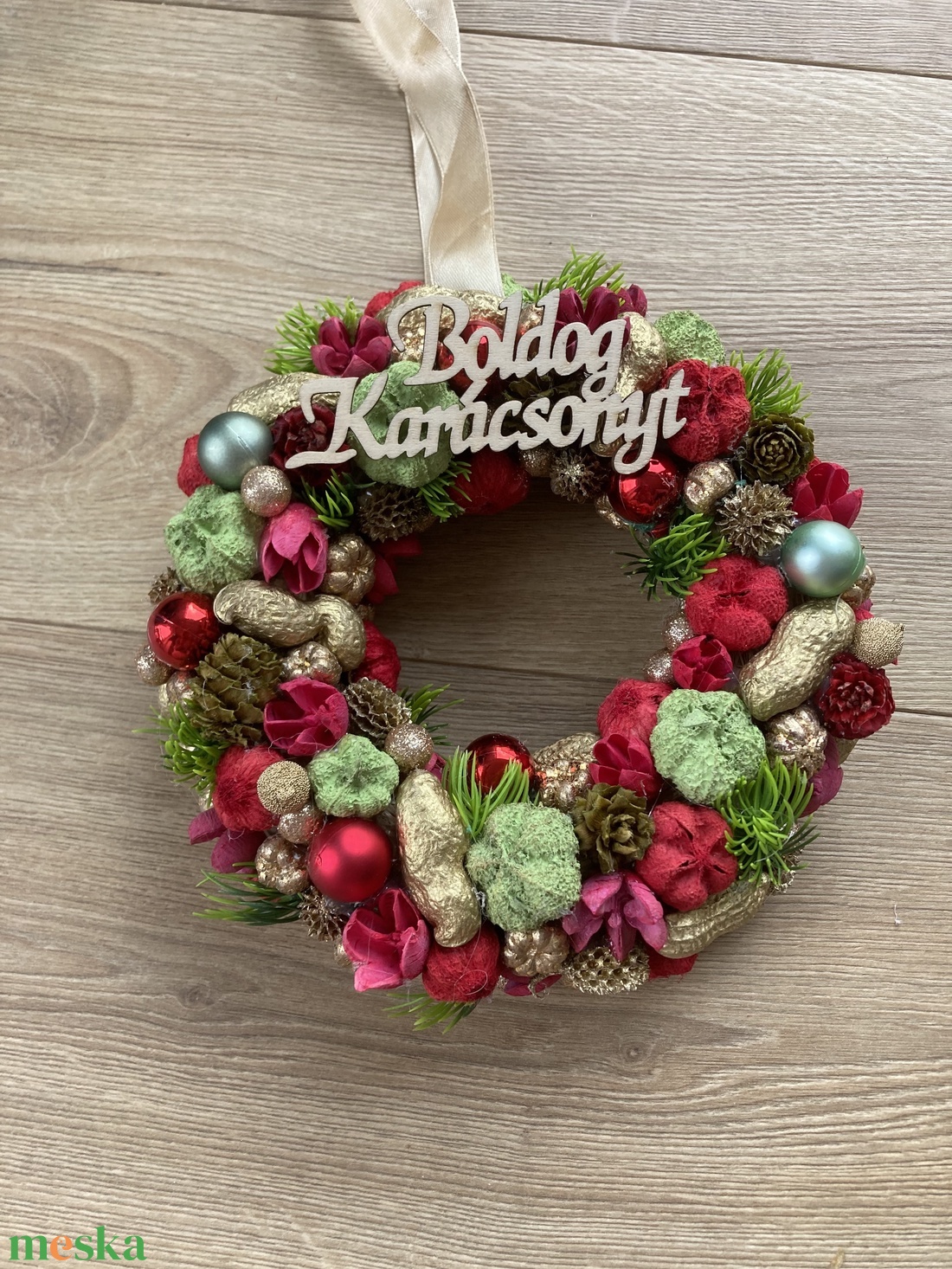 Amerikai stílusú tömött adventi koszorú / karácsonyi kopogtató - karácsony - adventi díszek - adventi ajtódísz - Meska.hu