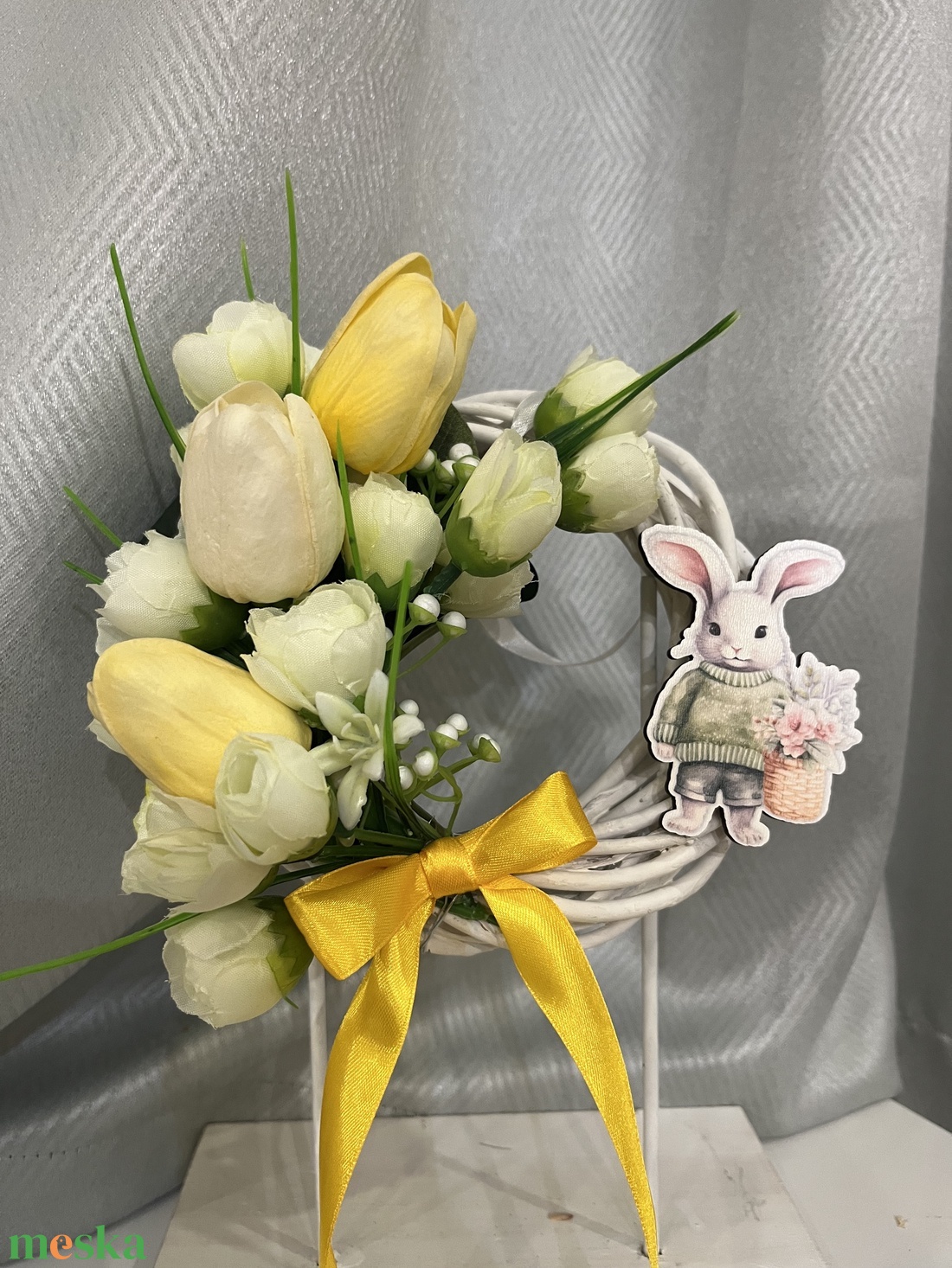 Kis húsvéti kopogtató, ajtódísz (nyuszival, sárga tulipánokkal) - otthon & életmód - dekoráció - ajtó- és ablak dekoráció - ajtódísz & kopogtató - Meska.hu