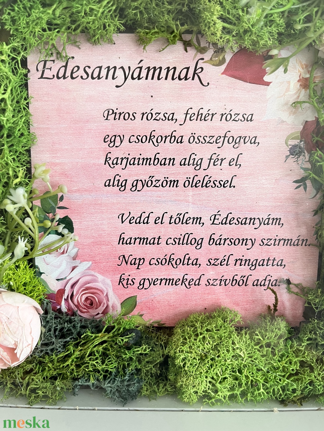 Anyk napi fényképkeret mohával, virággal dekorálva - esküvő - emlék & ajándék - szülőköszöntő ajándék - Meska.hu