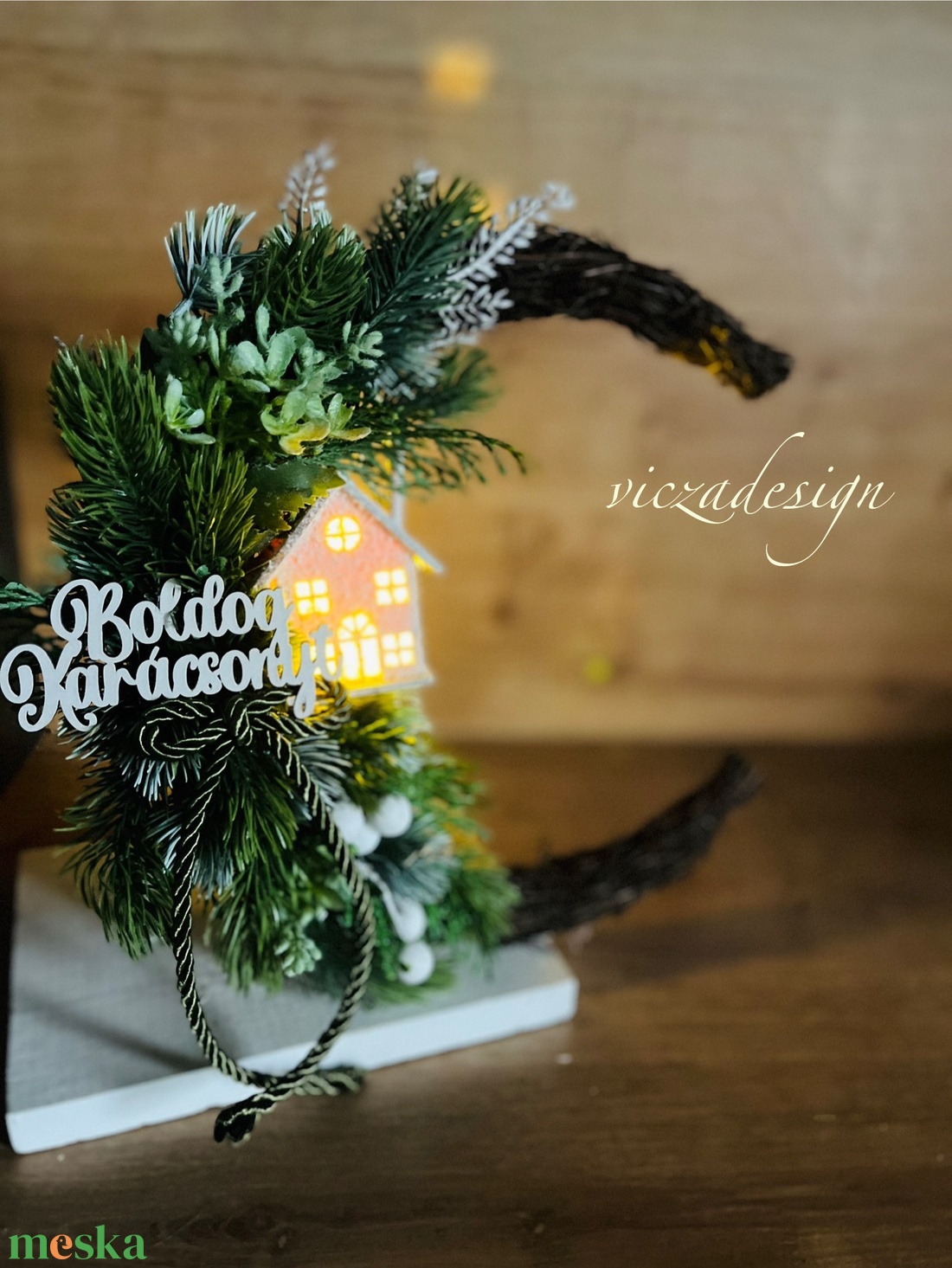 Havas, LED házikós téli, adventi kopogtató - karácsony - karácsonyi lakásdekoráció - karácsonyi ajtódíszek - Meska.hu