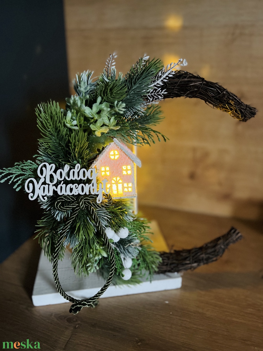 Havas, LED házikós téli, adventi kopogtató - karácsony - karácsonyi lakásdekoráció - karácsonyi ajtódíszek - Meska.hu