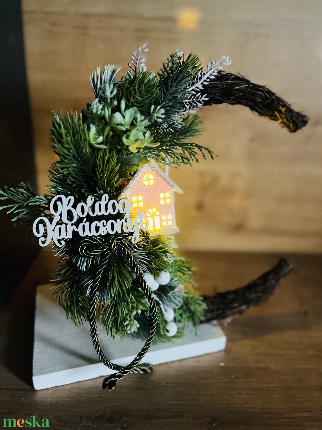 Havas, LED házikós téli, adventi kopogtató - karácsony - karácsonyi lakásdekoráció - karácsonyi ajtódíszek - Meska.hu