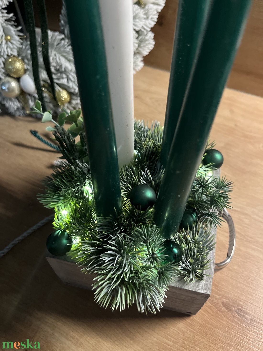 Matt sötétzöld színvilágú fiókos adventi dísz - karácsony - adventi díszek - adventi gyertyadíszek és koszorúdíszek - Meska.hu