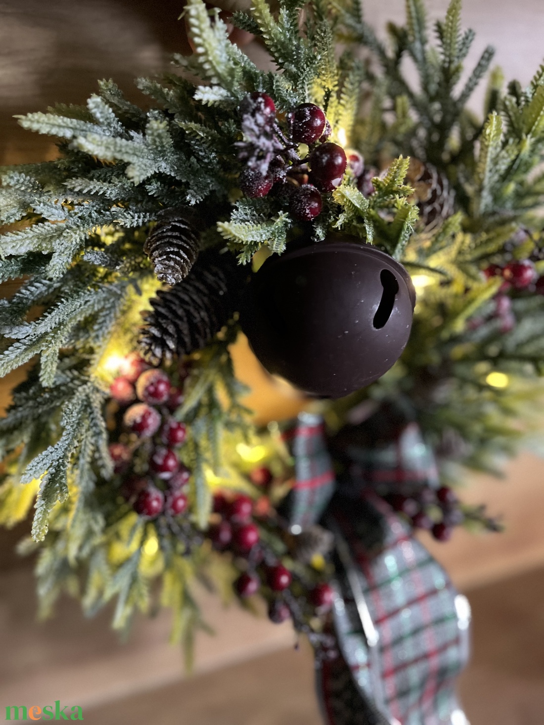 Dupla bergős, LED-es téli, adventi kopogtató kb. 40 cm - karácsony - karácsonyi lakásdekoráció - karácsonyi ajtódíszek - Meska.hu