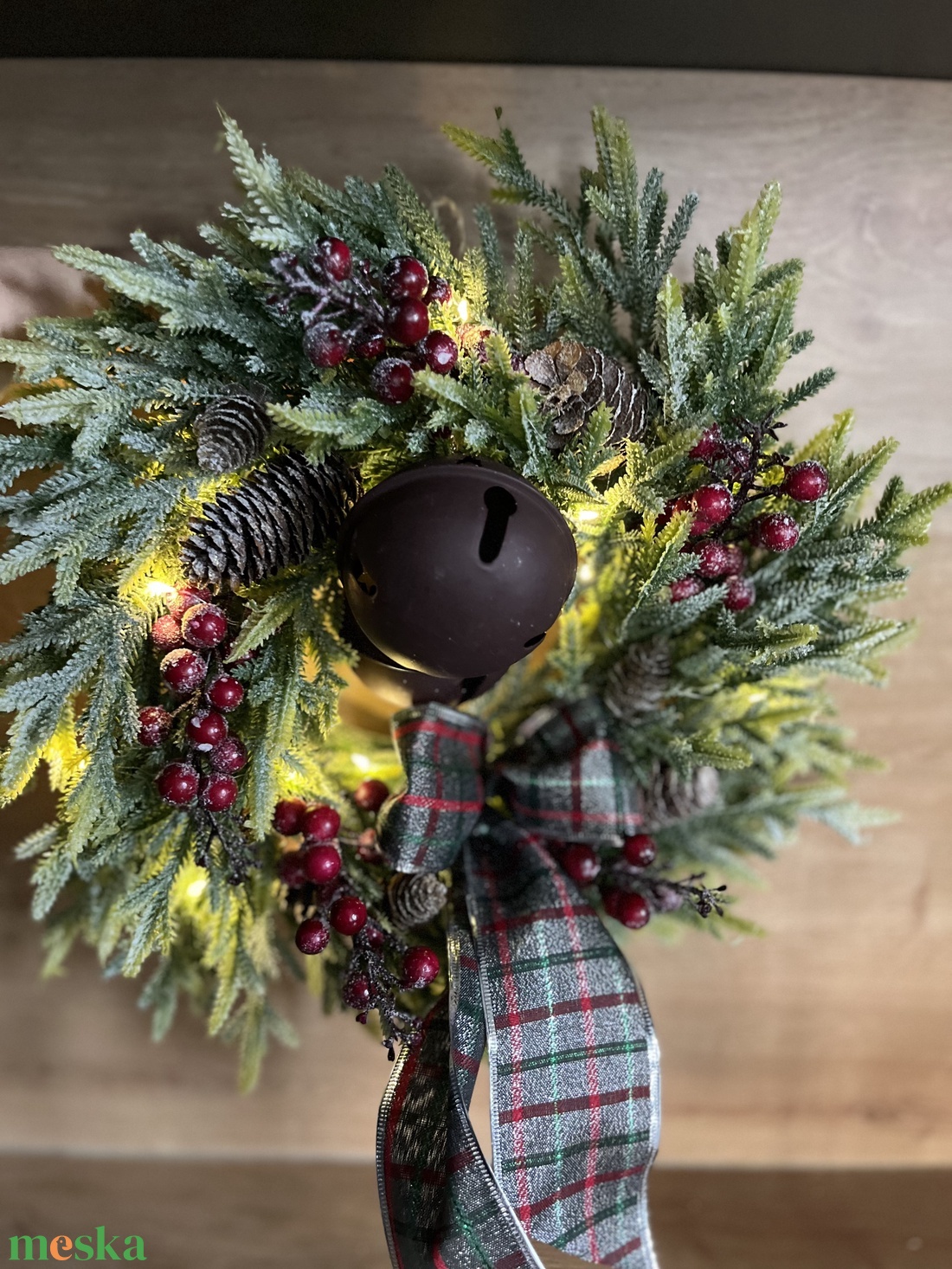 Dupla bergős, LED-es téli, adventi kopogtató kb. 40 cm - karácsony - karácsonyi lakásdekoráció - karácsonyi ajtódíszek - Meska.hu