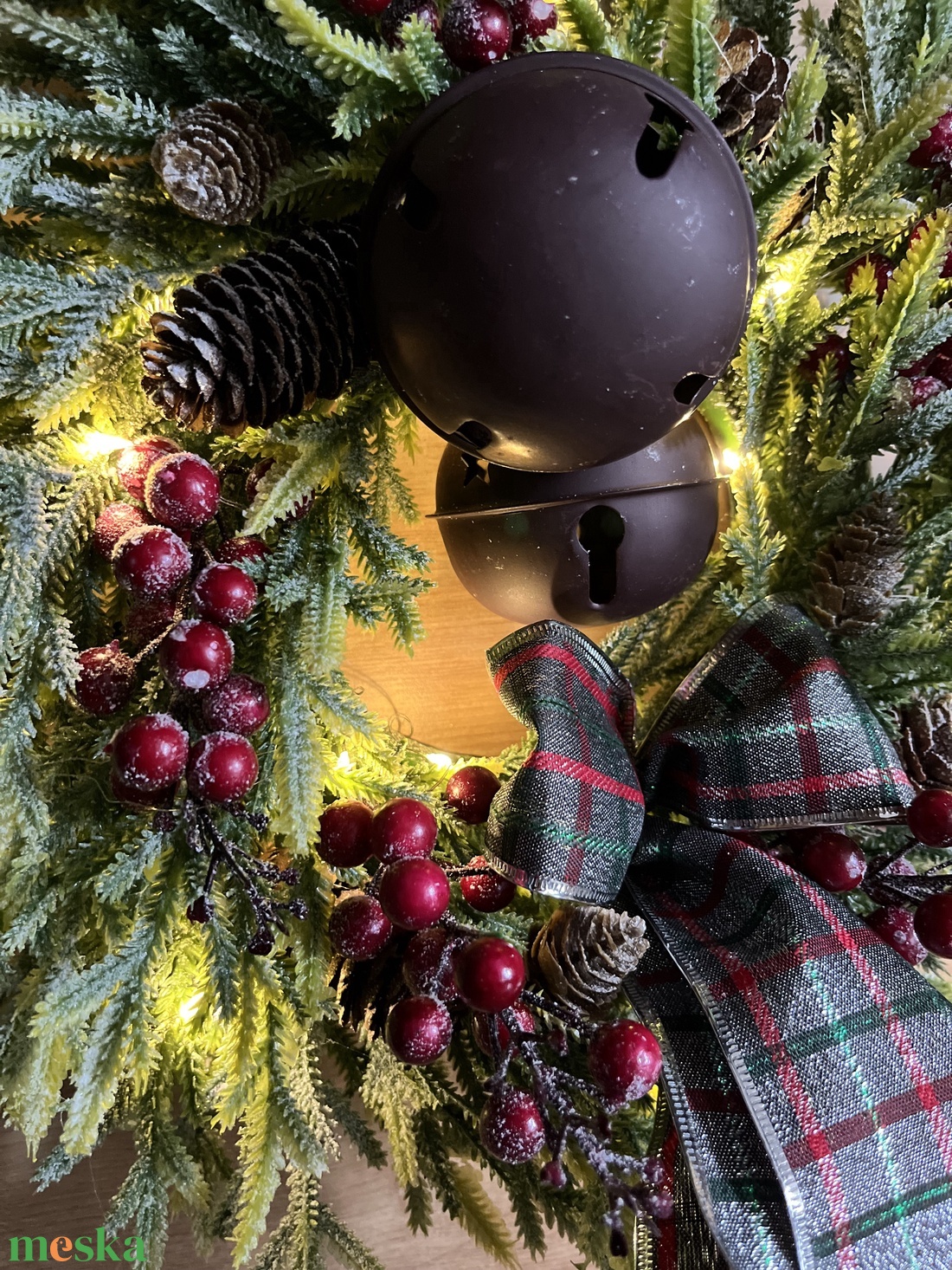 Dupla bergős, LED-es téli, adventi kopogtató kb. 40 cm - karácsony - karácsonyi lakásdekoráció - karácsonyi ajtódíszek - Meska.hu