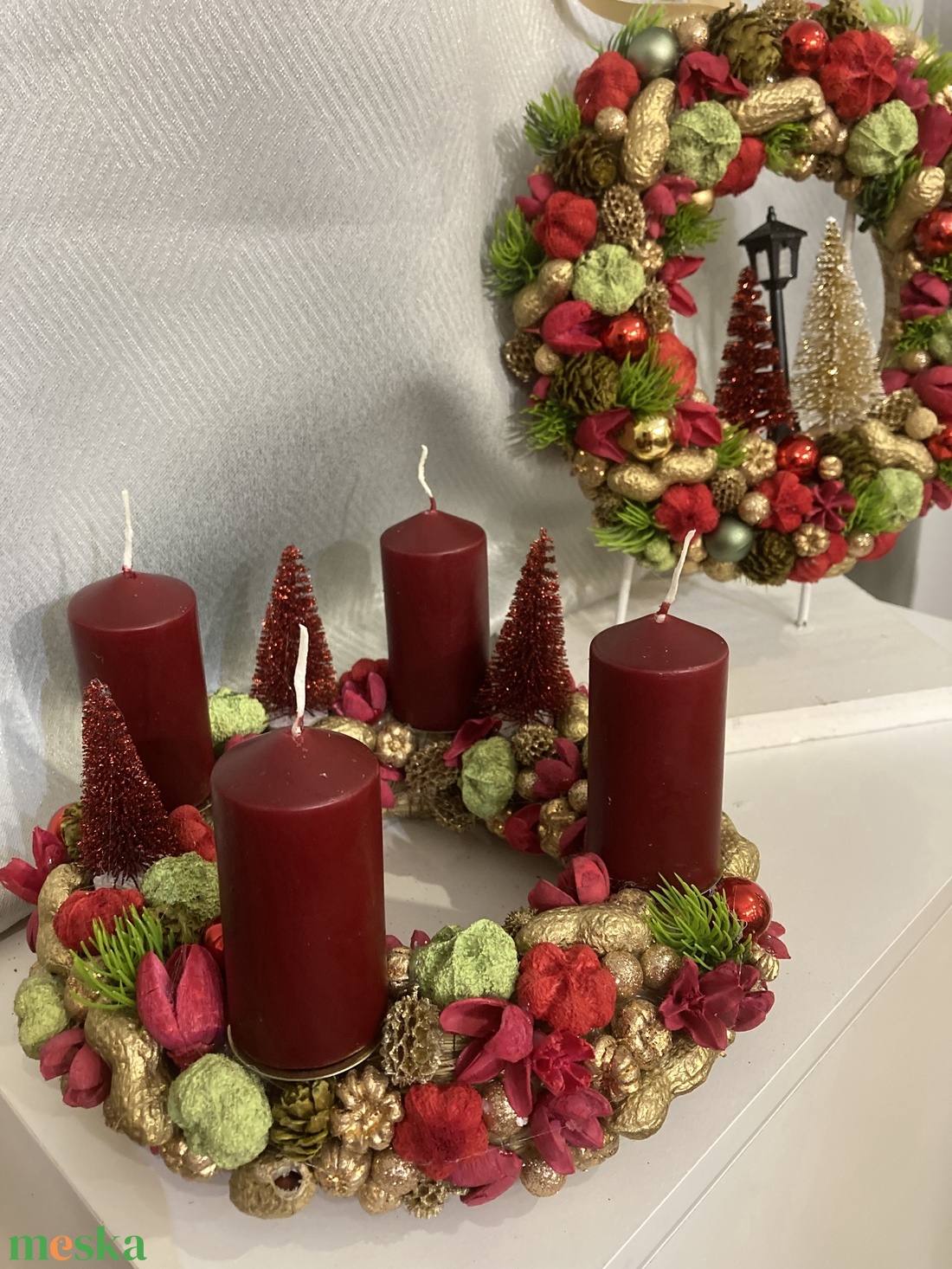 Amerikai stílusú tömött adventi koszorú + karácsonyi kopogtató - karácsony - adventi díszek - adventi ajtódísz - Meska.hu