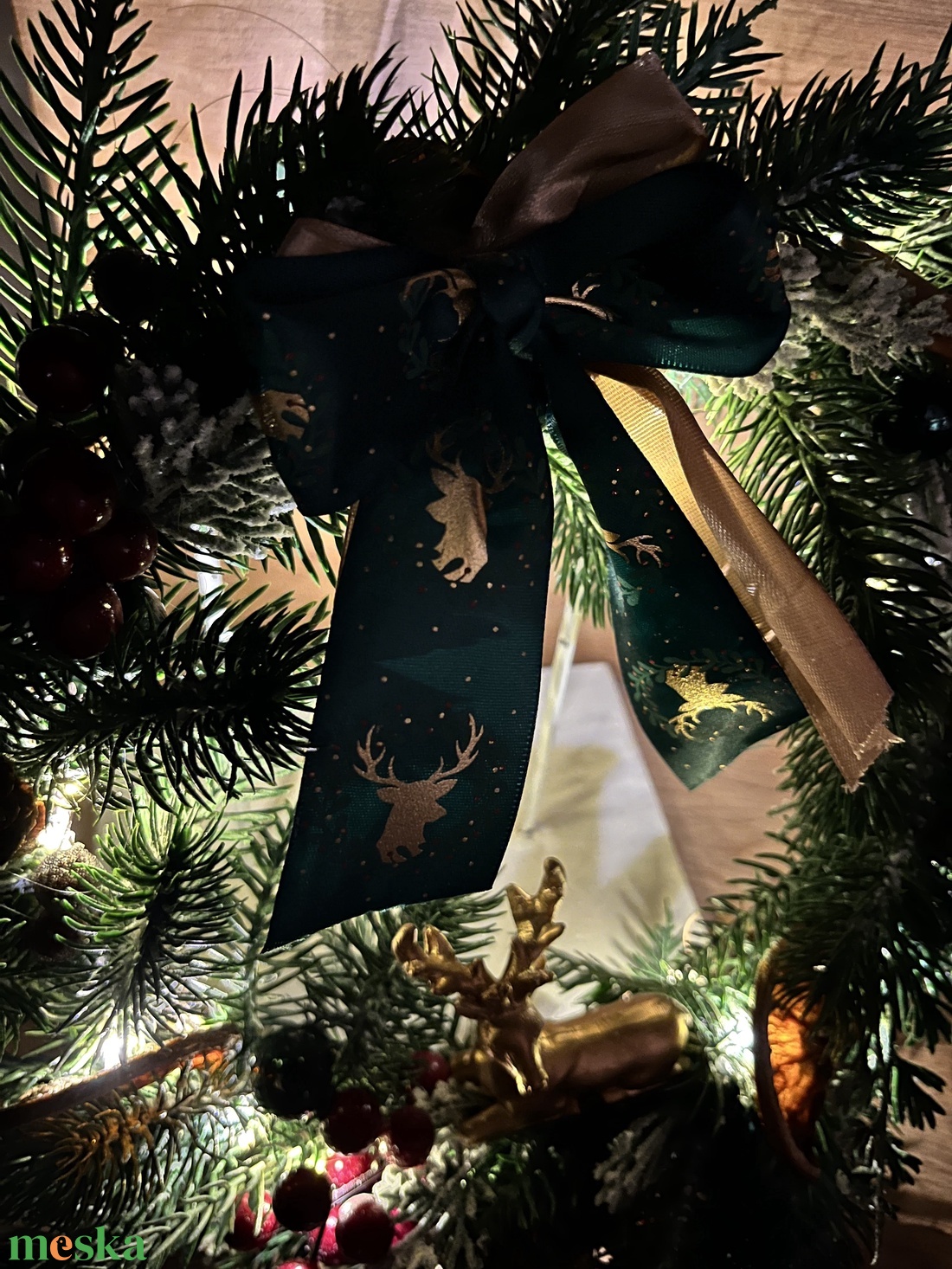 Szarvasos, LED-es téli, adventi kopogtat, ajtódísz - karácsony - karácsonyi lakásdekoráció - karácsonyi ajtódíszek - Meska.hu