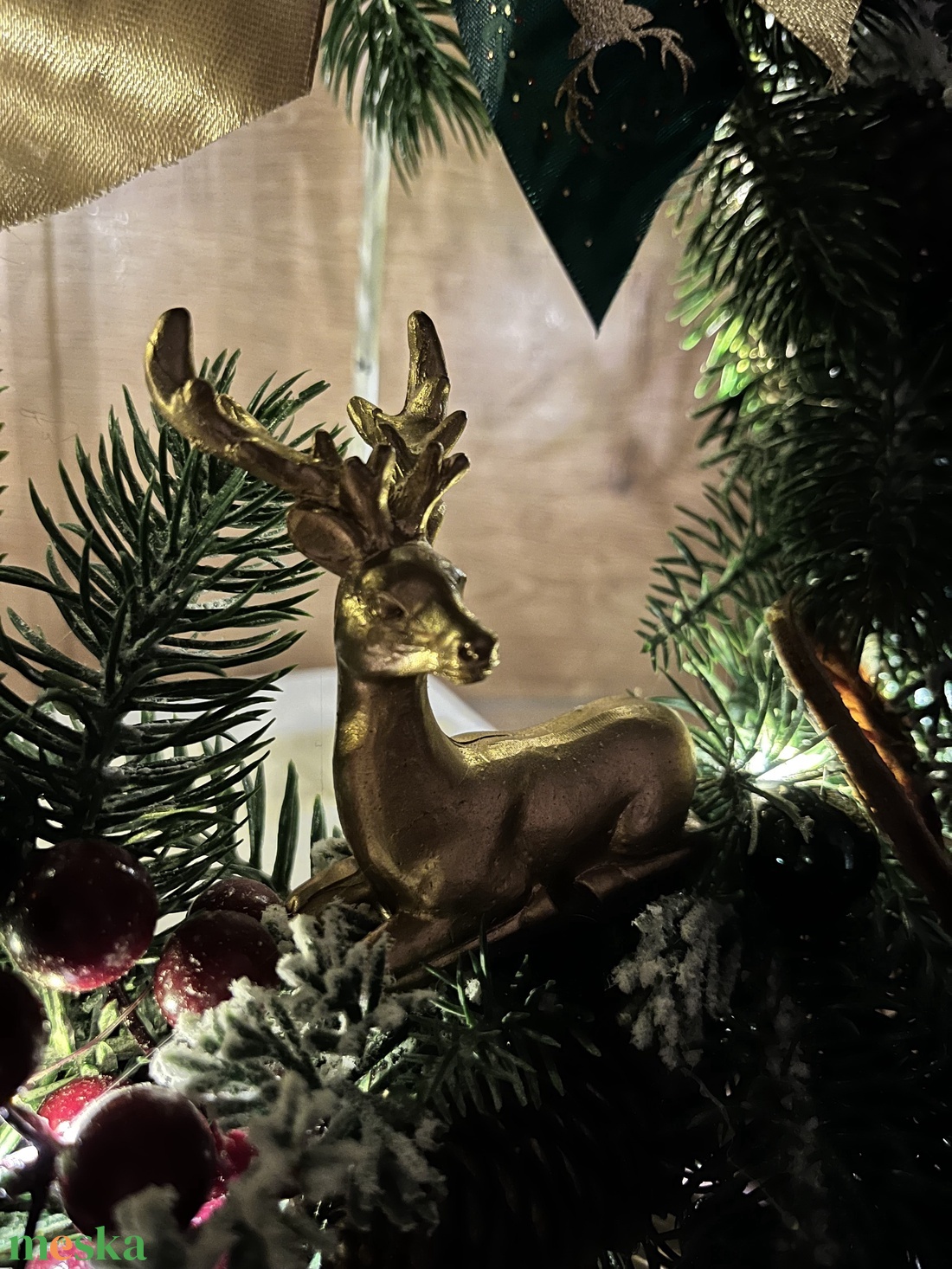 Szarvasos, LED-es téli, adventi kopogtat, ajtódísz - karácsony - karácsonyi lakásdekoráció - karácsonyi ajtódíszek - Meska.hu